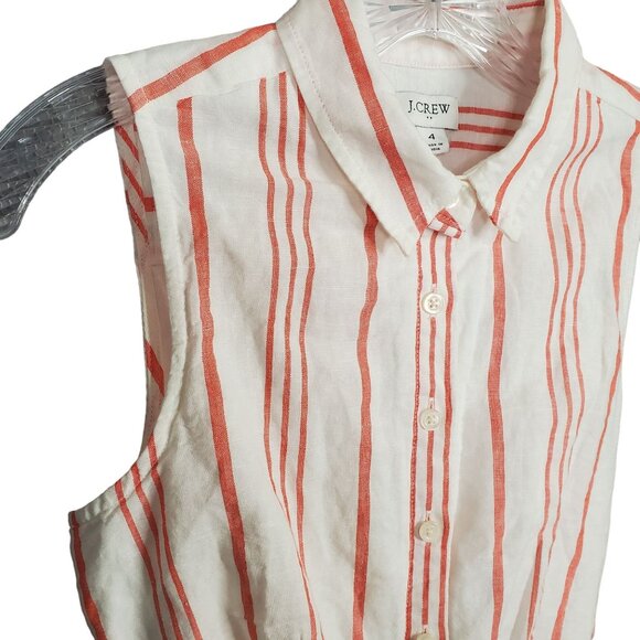 J Crew NWT Size 4 Dress Linen Full Button Front Sleeveless Stripe Belt Tie Long - Picture 11 of 13